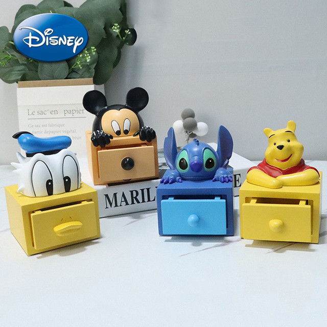 Disney Stitch Small Jewelry Box Desktop Ornaments Mickey Anime Figures  Bracelets Necklace Earring Ring Resin Storage